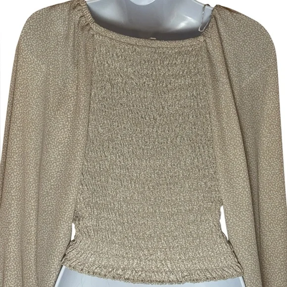 Sienna Sky Smocked Back Peasant Top Corset Style Coquette Neutral Pattern XS - Picture 3 of 6